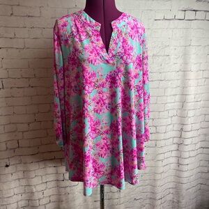 Dear Scarlett size XL blue and pink floral blouse 3/4 sleeves